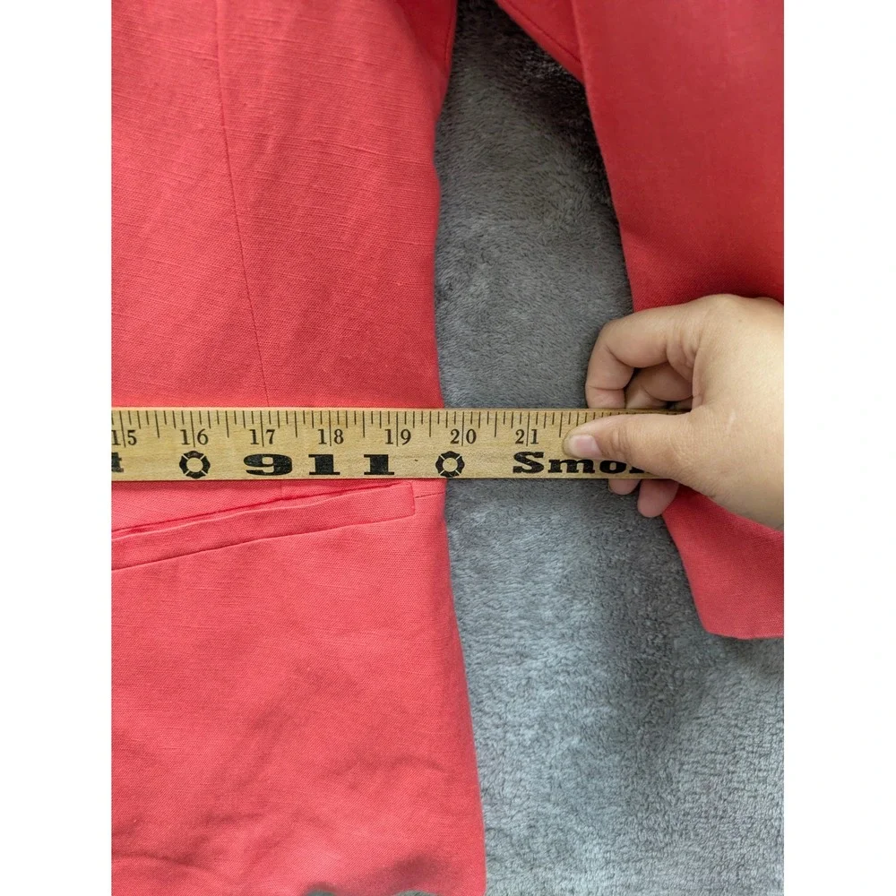 Professional‎ Linen Blend Blazer Womens 14 Coral Pink Open Front Office Career